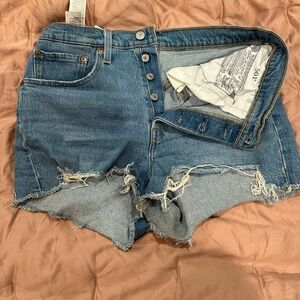 Levi's Blue Distressed Jean Shorts